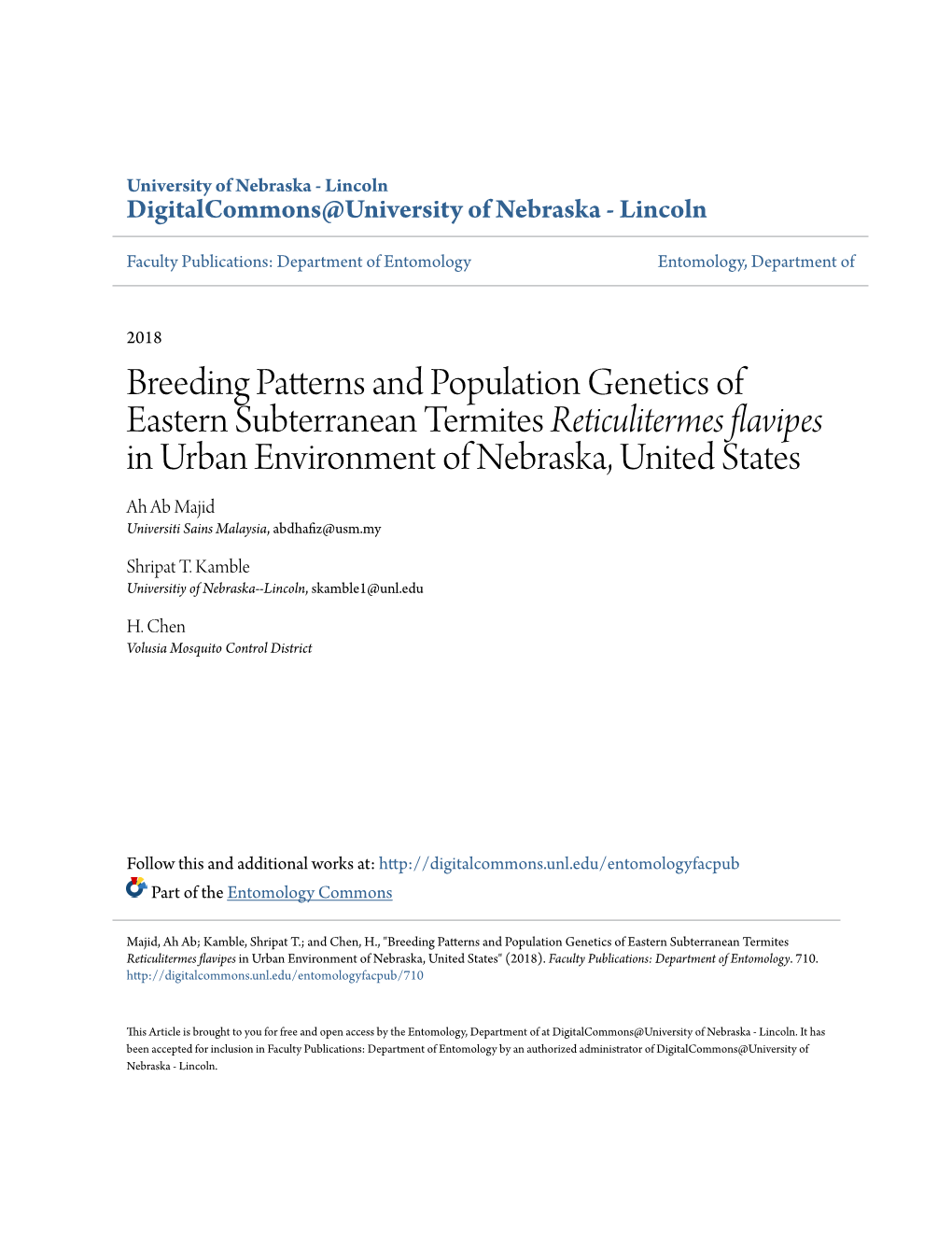 Breeding Patterns and Population Genetics of Eastern Subterranean