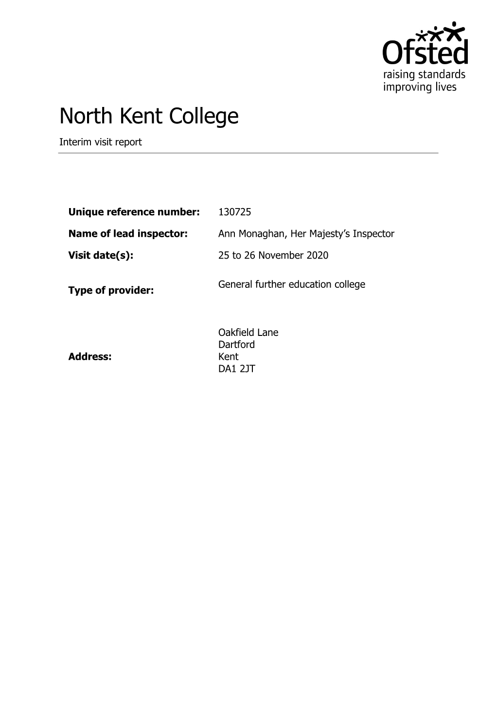 North Kent College Interim Visit Report