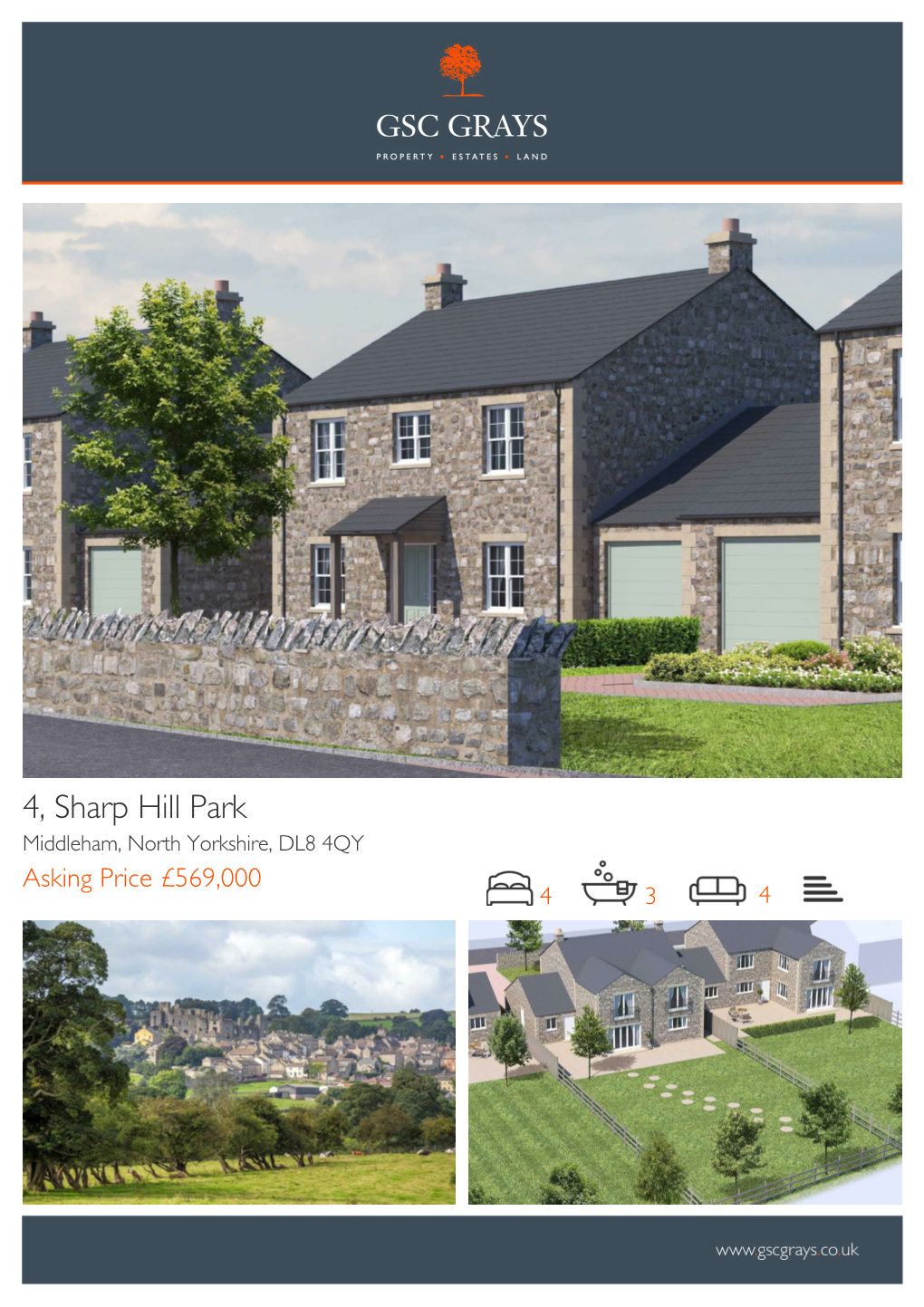 4, Sharp Hill Park Middleham, North Yorkshire, DL8 4QY Asking Price £569,000 4 3 4 4, Sharp Hill Park Middleham, North Yorkshire DL8 4QY Asking Price £569,000