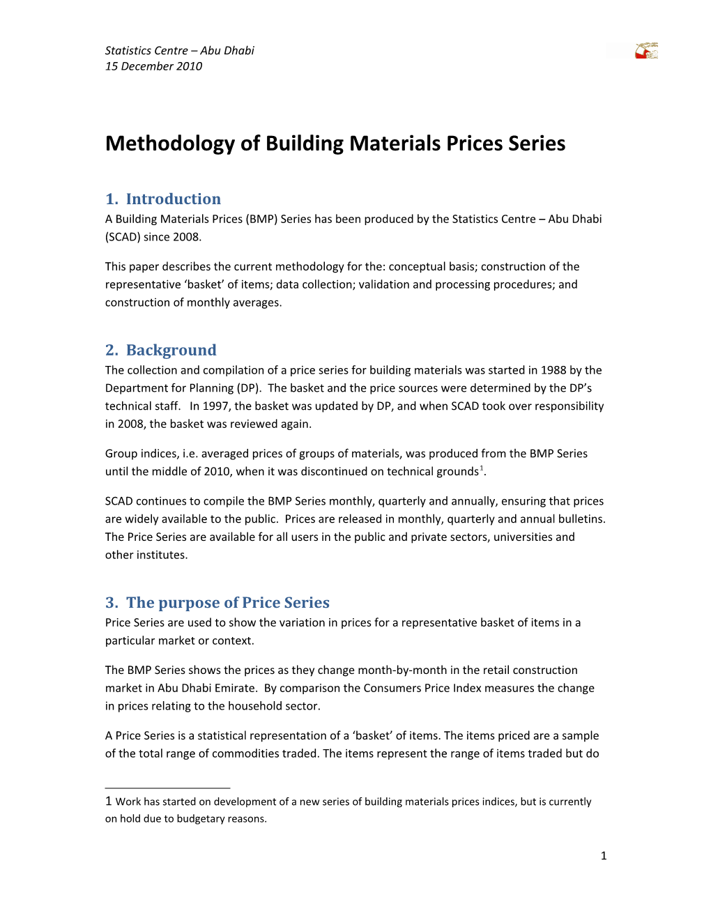 Methodology of Building Materials Prices Series