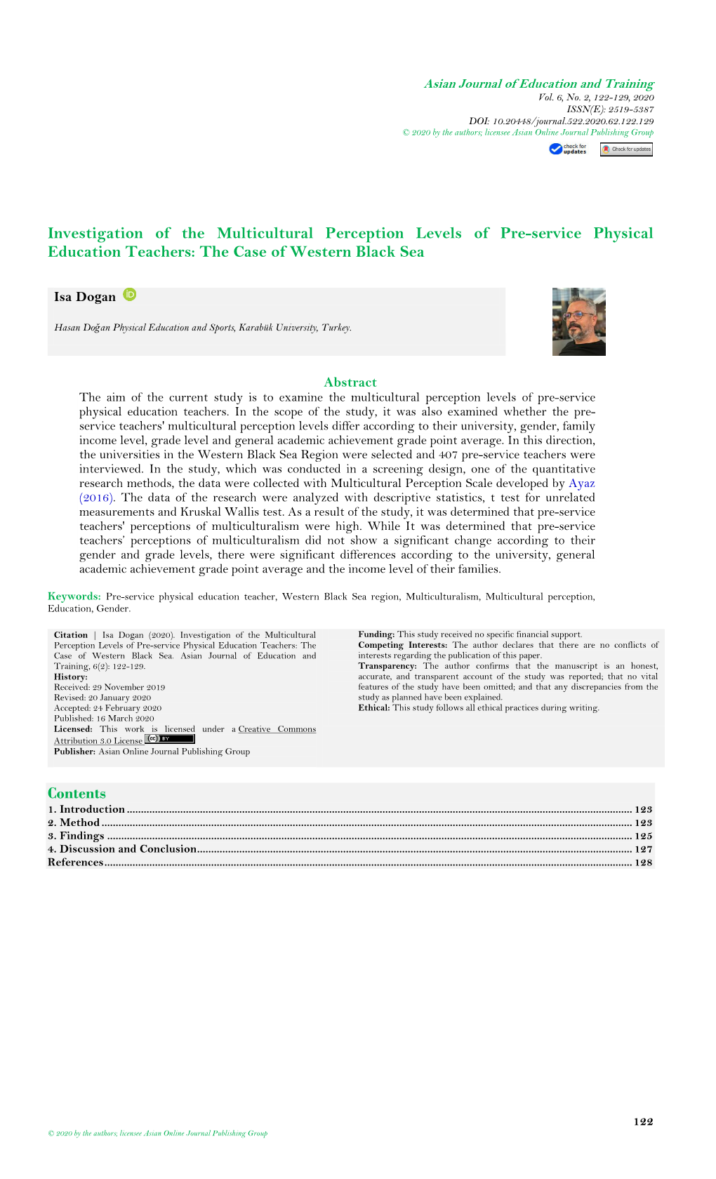 Investigation of the Multicultural Perception Levels of Pre-Service Physical Education Teachers: the Case of Western Black Sea