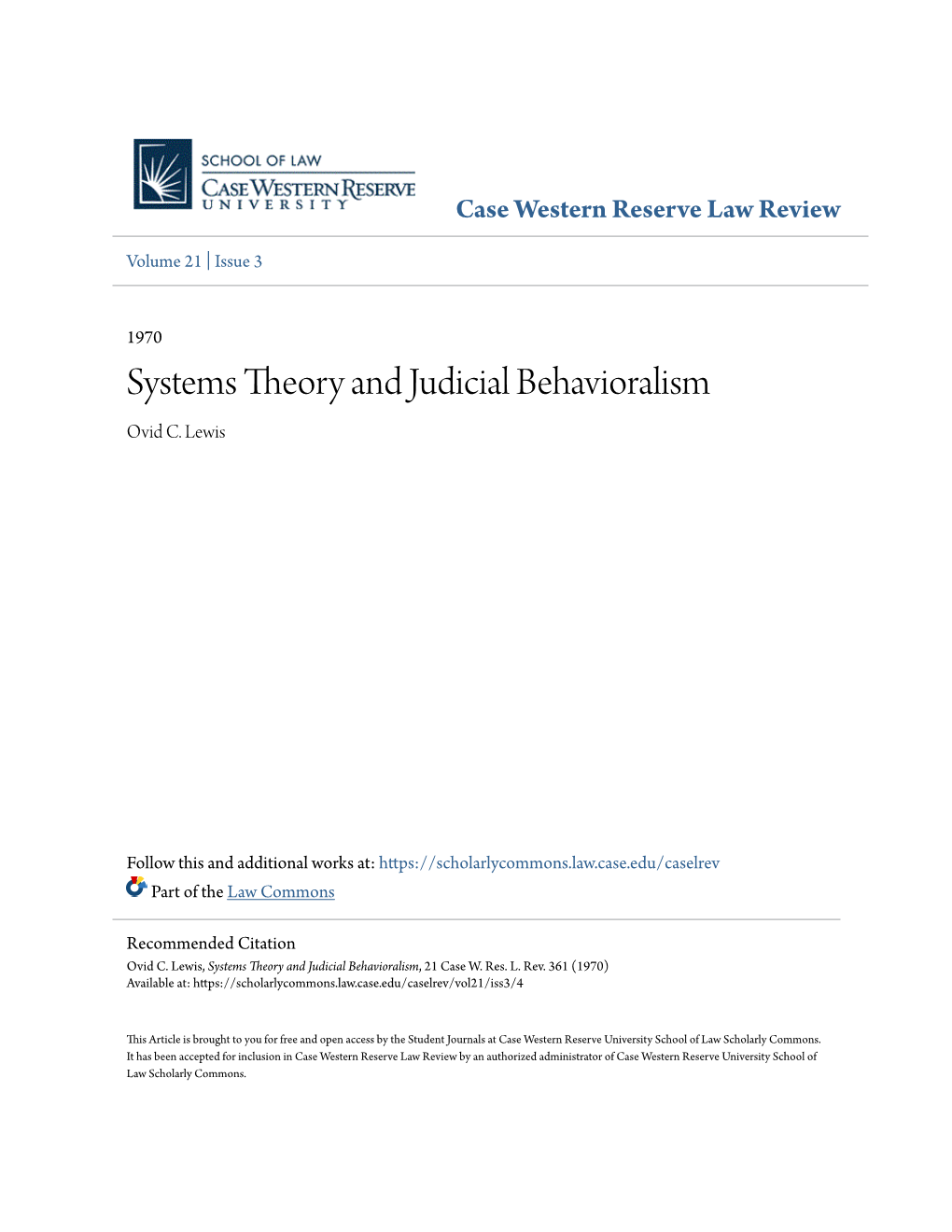 Systems Theory and Judicial Behavioralism Ovid C