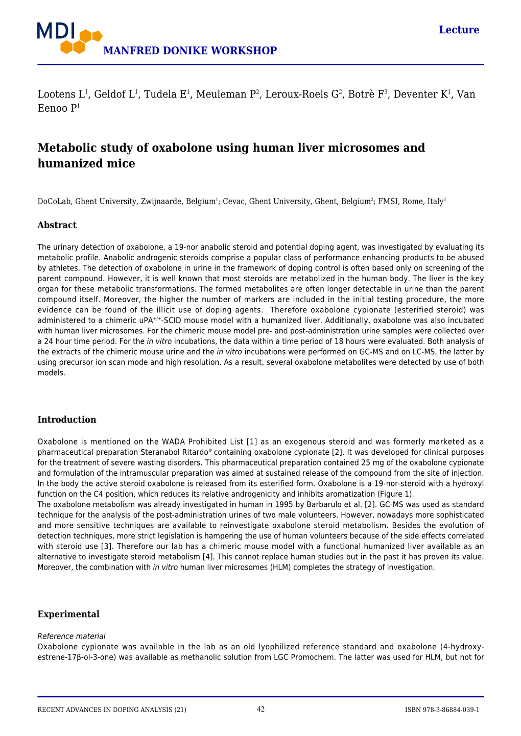 Metabolic Study of Oxabolone Using Human Liver Microsomes and Humanized Mice