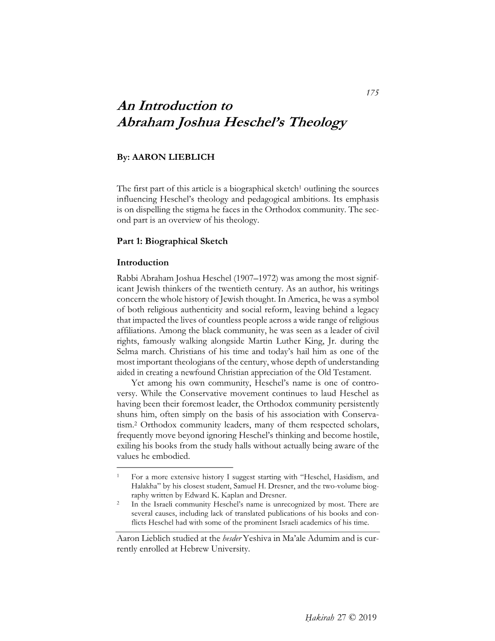 An Introduction to Abraham Joshua Heschel's Theology