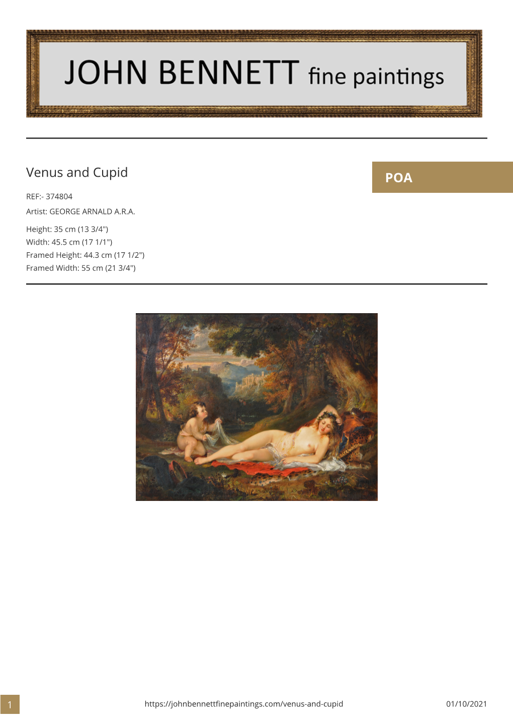 Venus and Cupid POA REF:- 374804 Artist: GEORGE ARNALD A.R.A