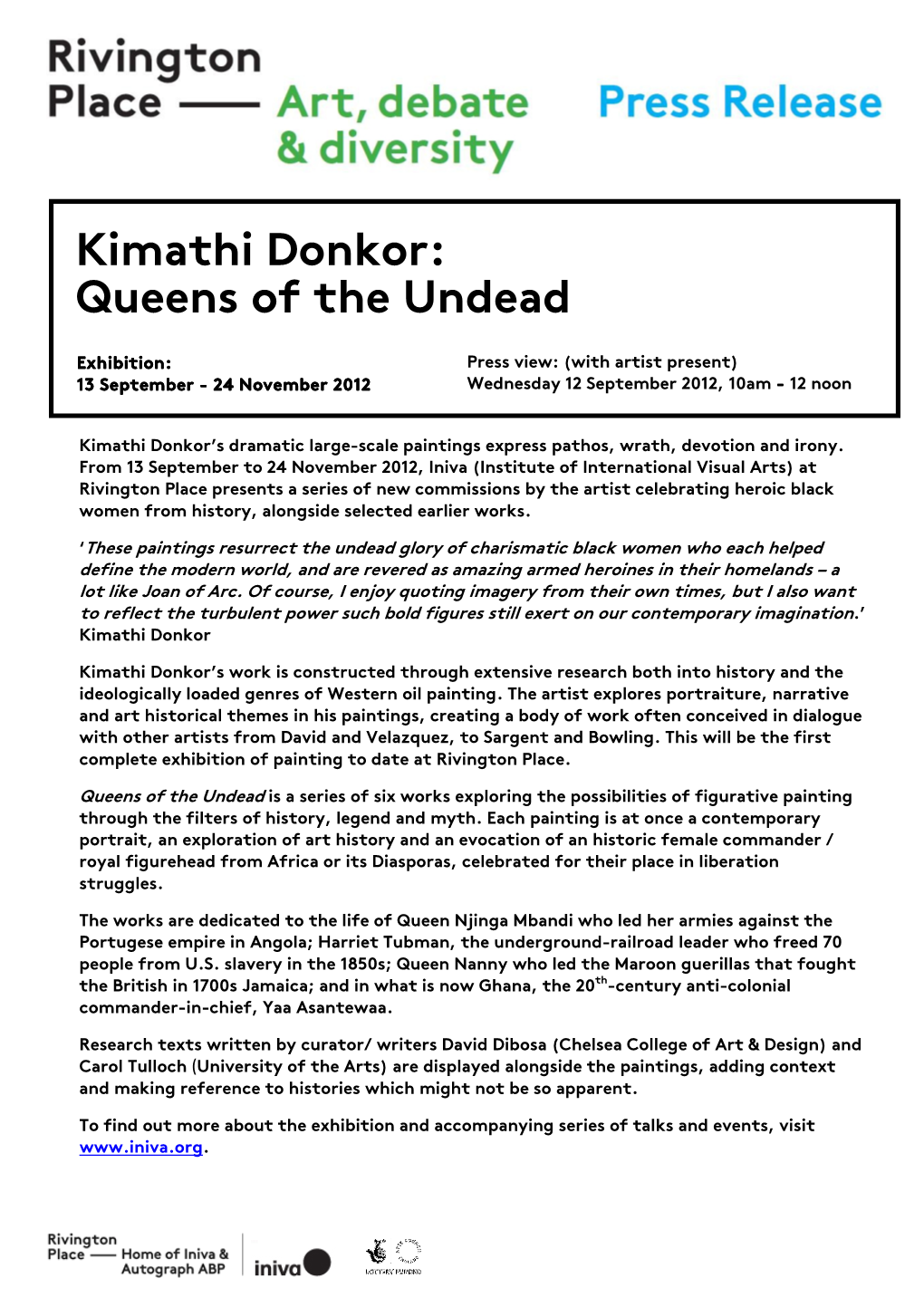 Kimathi Donkor: Queens of the Undead