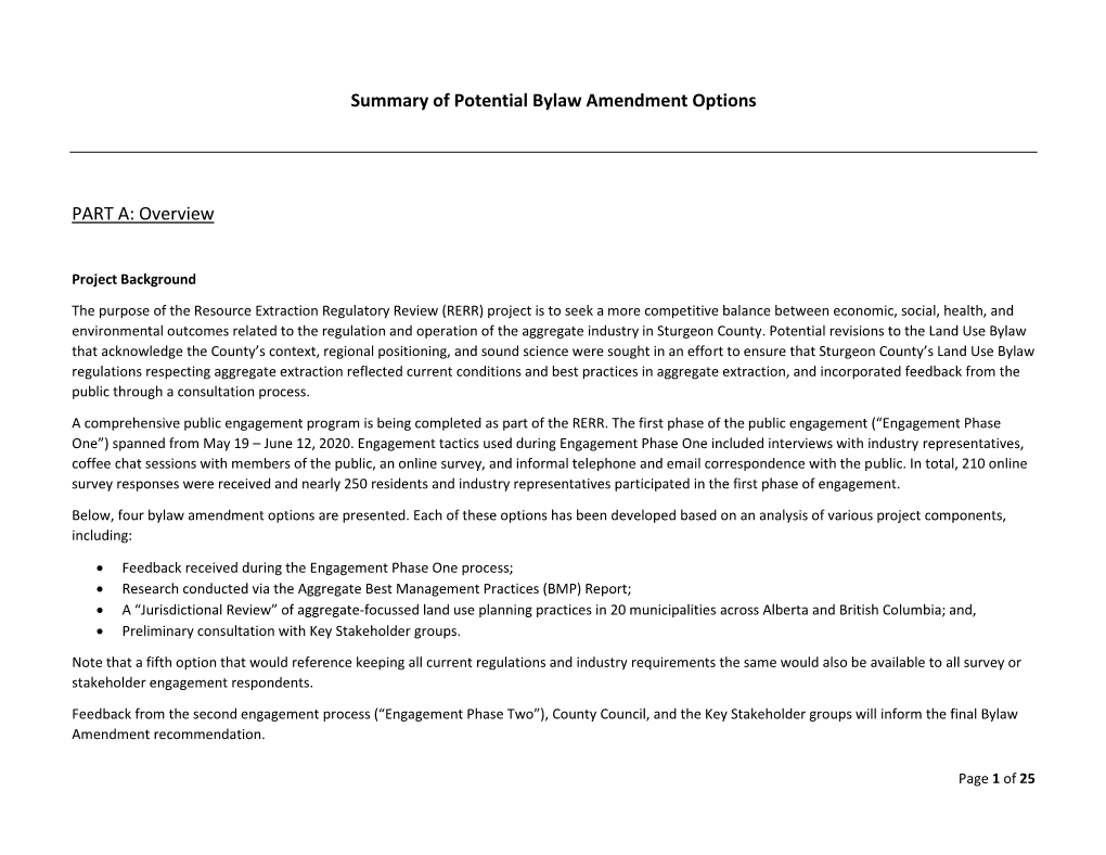 Bylaw Amendment Options Summary