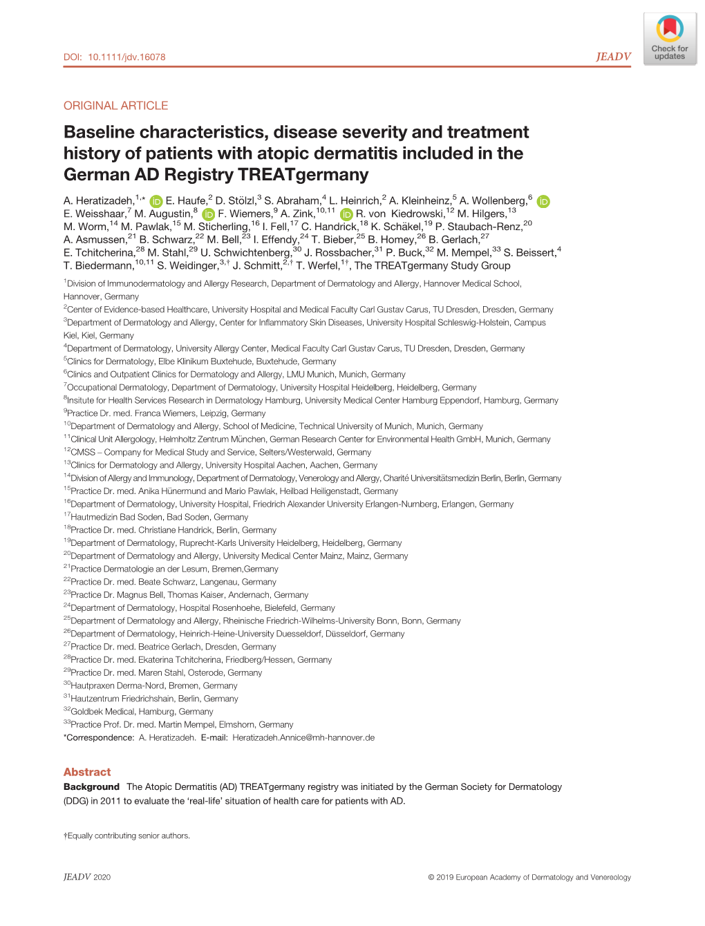 Baseline Characteristics, Disease Severity and Treatment History of Patients with Atopic Dermatitis Included in the German AD Registry Treatgermany