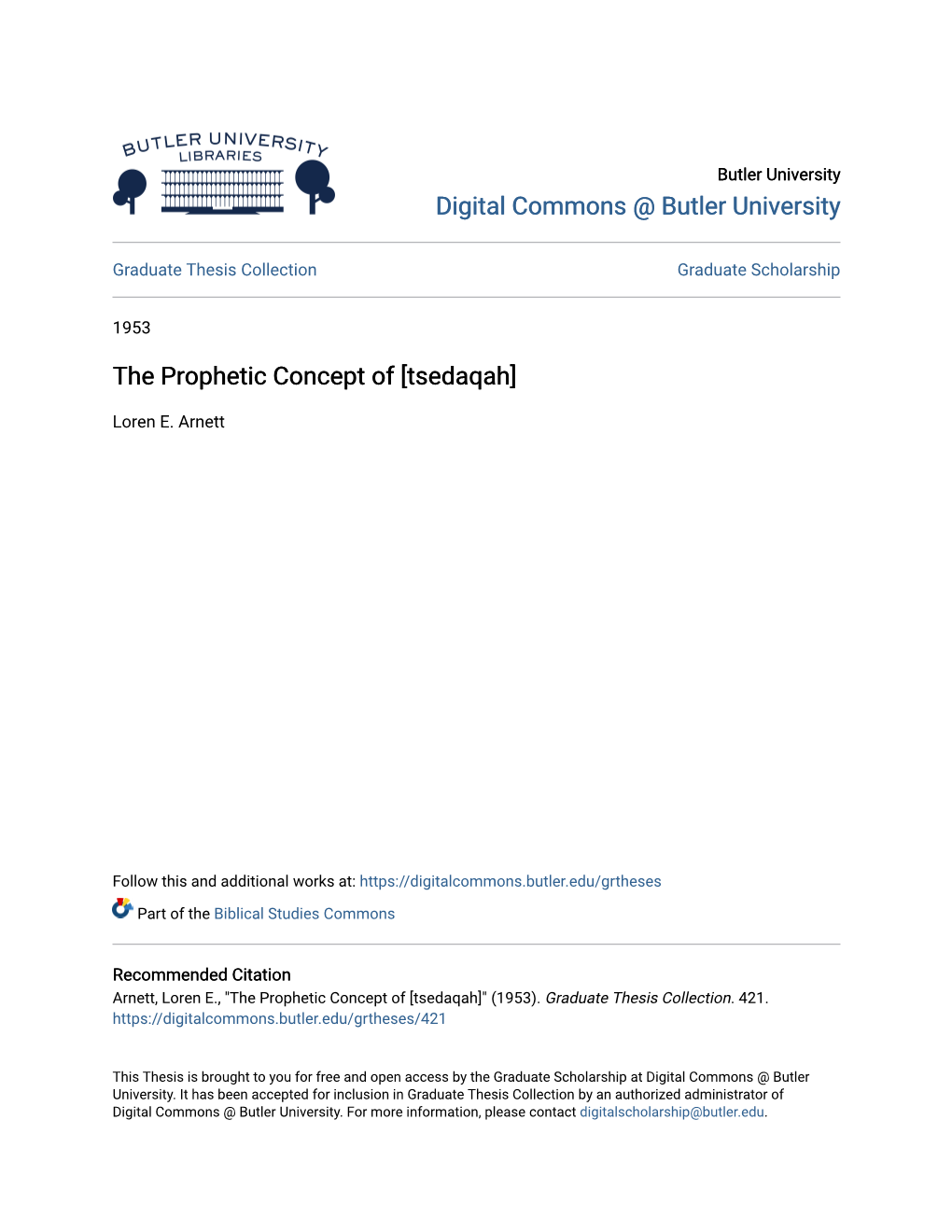 The Prophetic Concept of [Tsedaqah]