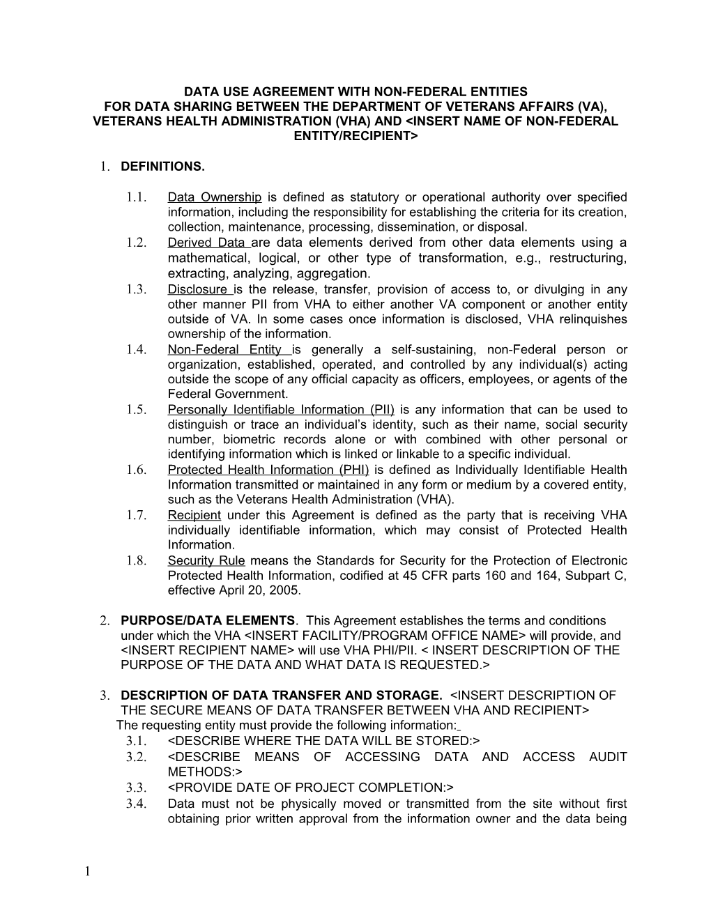 Data Use Agreement with Non-Federal Entities