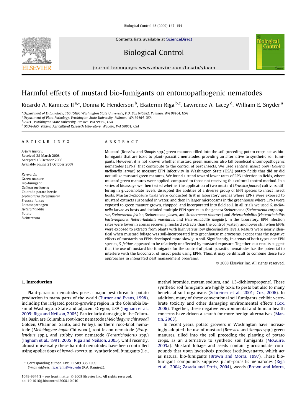 Harmful Effects of Mustard Bio-Fumigants on Entomopathogenic Nematodes