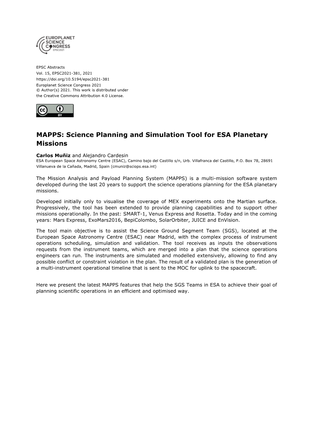 Science Planning and Simulation Tool for ESA Planetary Missions