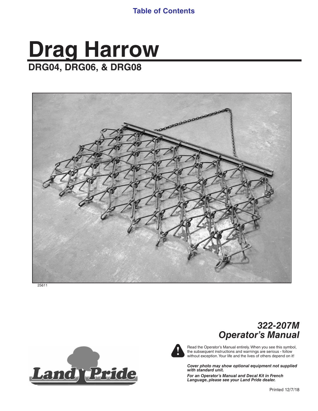 Drag Harrow DRG04, DRG06, & DRG08