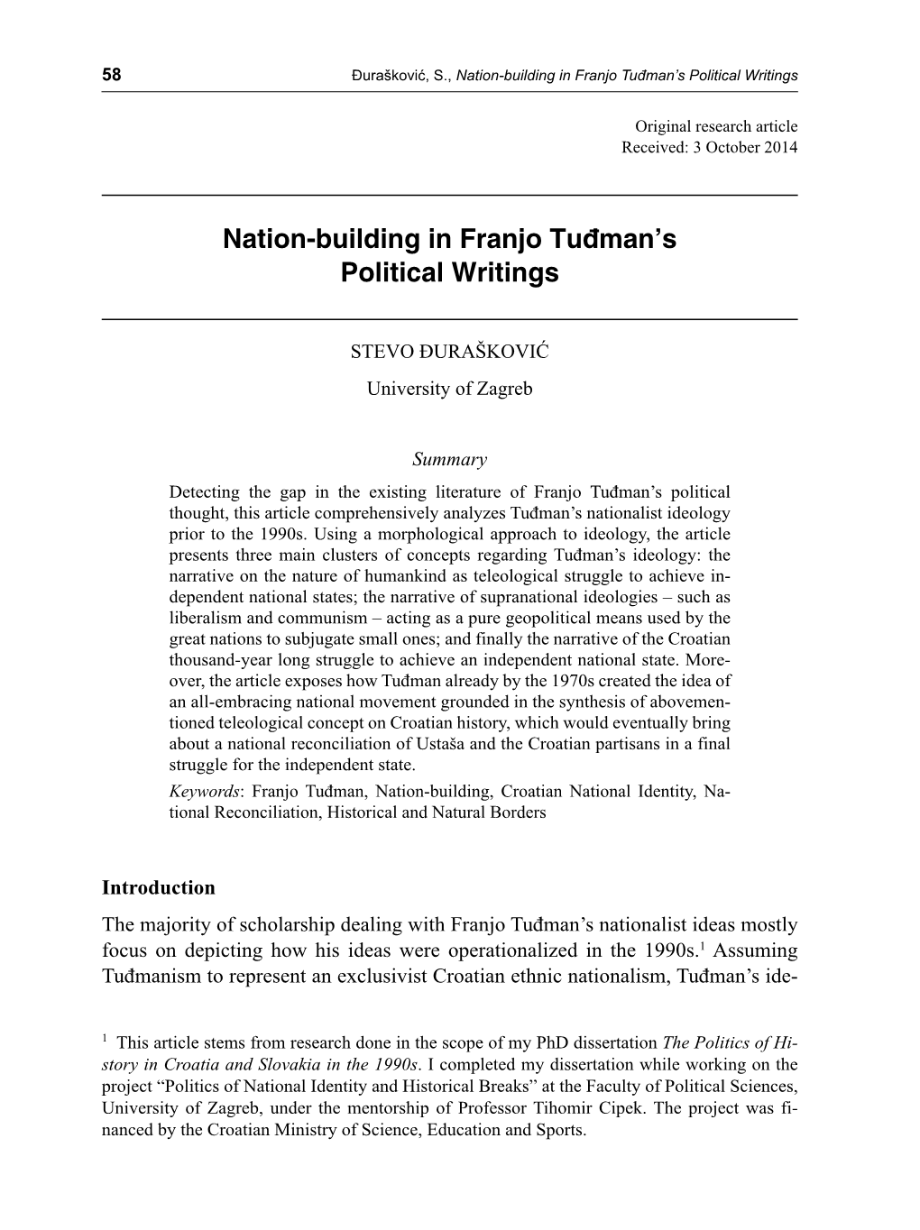 Nation-Building in Franjo Tuđman's Political Writings
