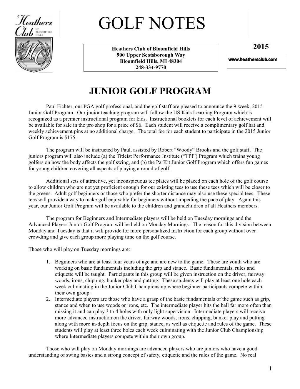 Junior Golf Program