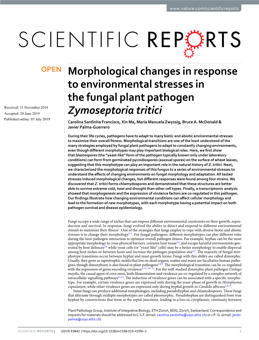 Morphological Changes in Response to Environmental Stresses In