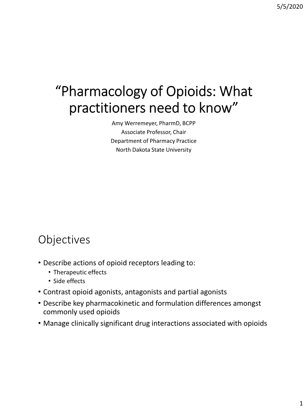 Pharmacology of Opioids