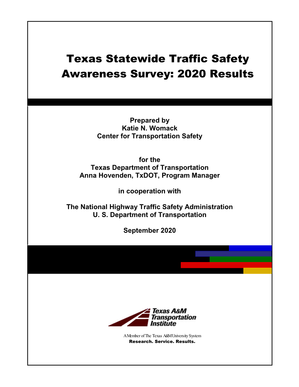 Texas Statewide Traffic Safety Awareness Survey: 2020 Results