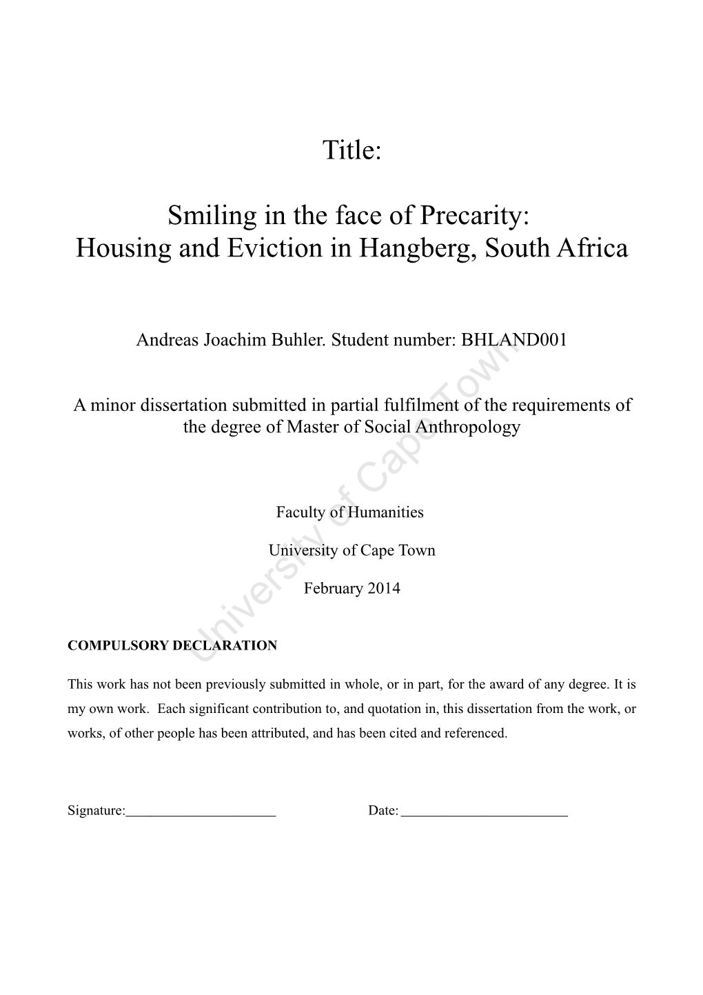 Housing and Eviction in Hangberg, South Africa