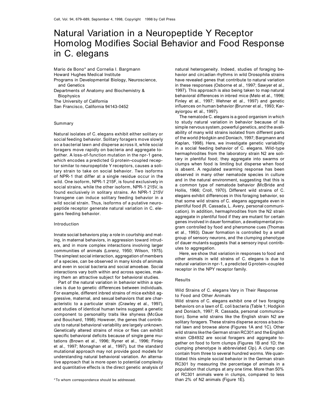 Natural Variation in a Neuropeptide Y Receptor Homolog Modifies Social Behavior and Food Response in C