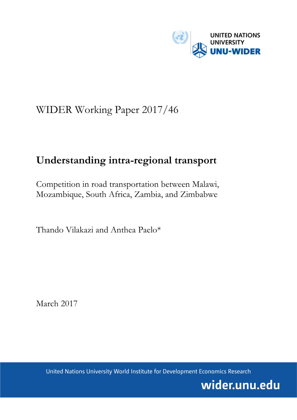 Understanding Intra-Regional Transport