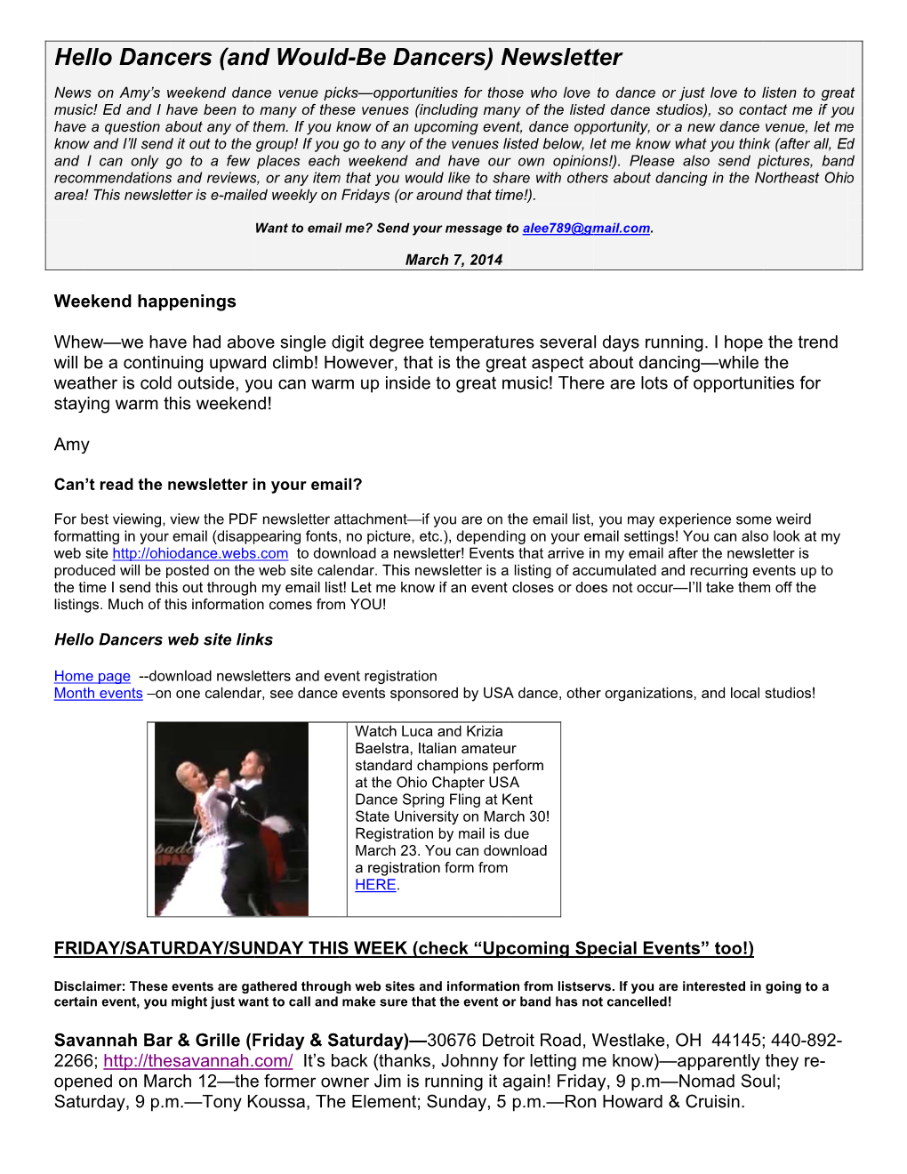 Hel Llo Danc Cers (An D Would D-Be Dan Ncers) N Newslett