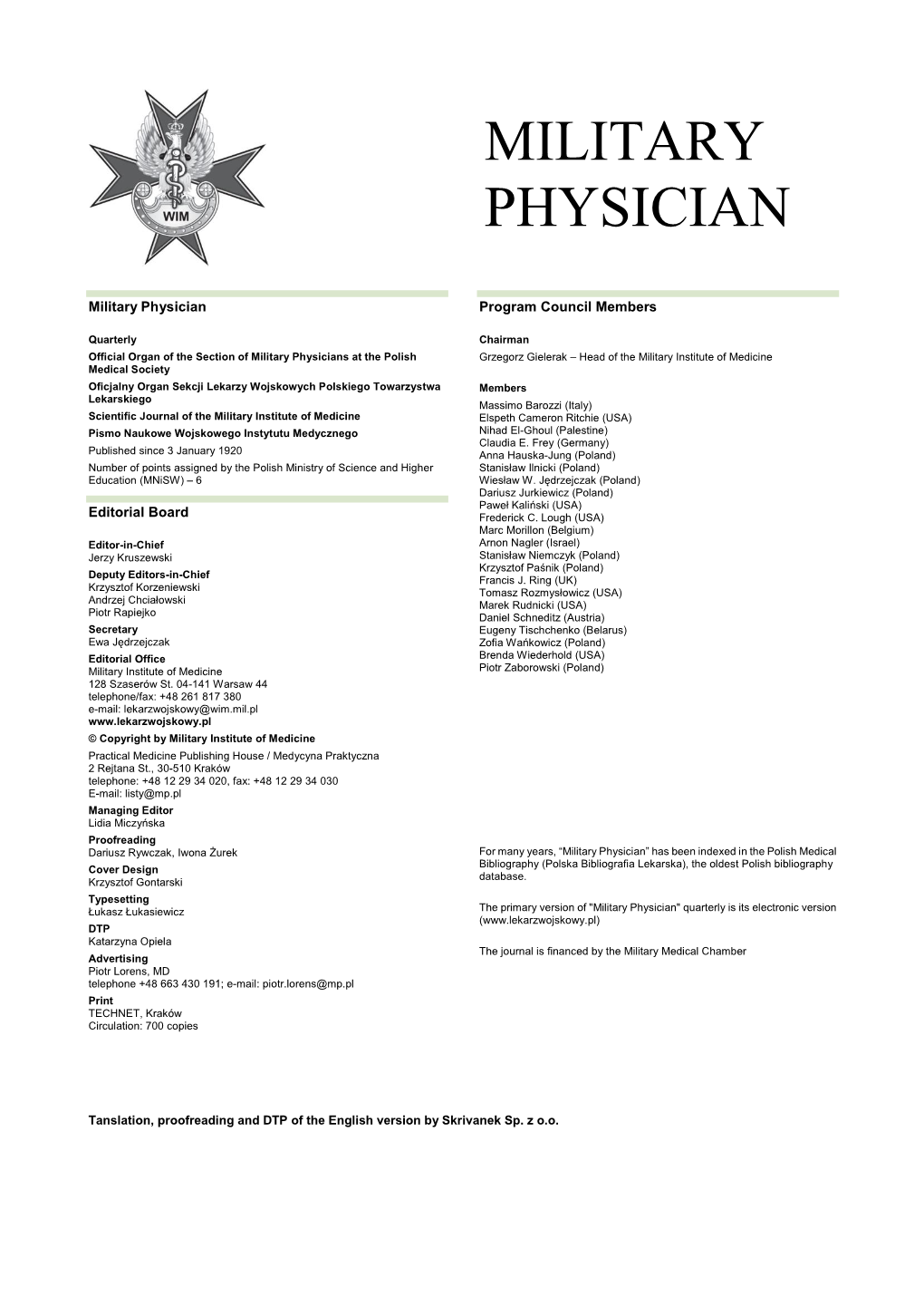 Military Physician Program Council Members