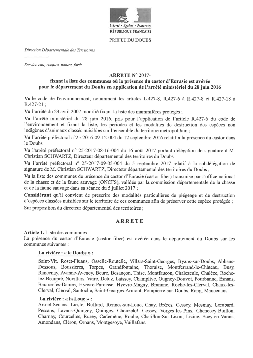 Vu L'arrêté Du 23 Avril 2007 Modifié Fixant La Liste Des Mammifères Protégés ; Vu L'arrêté Ministériel Du 28 Juin 2016, Pris Pour L'application De L'article R