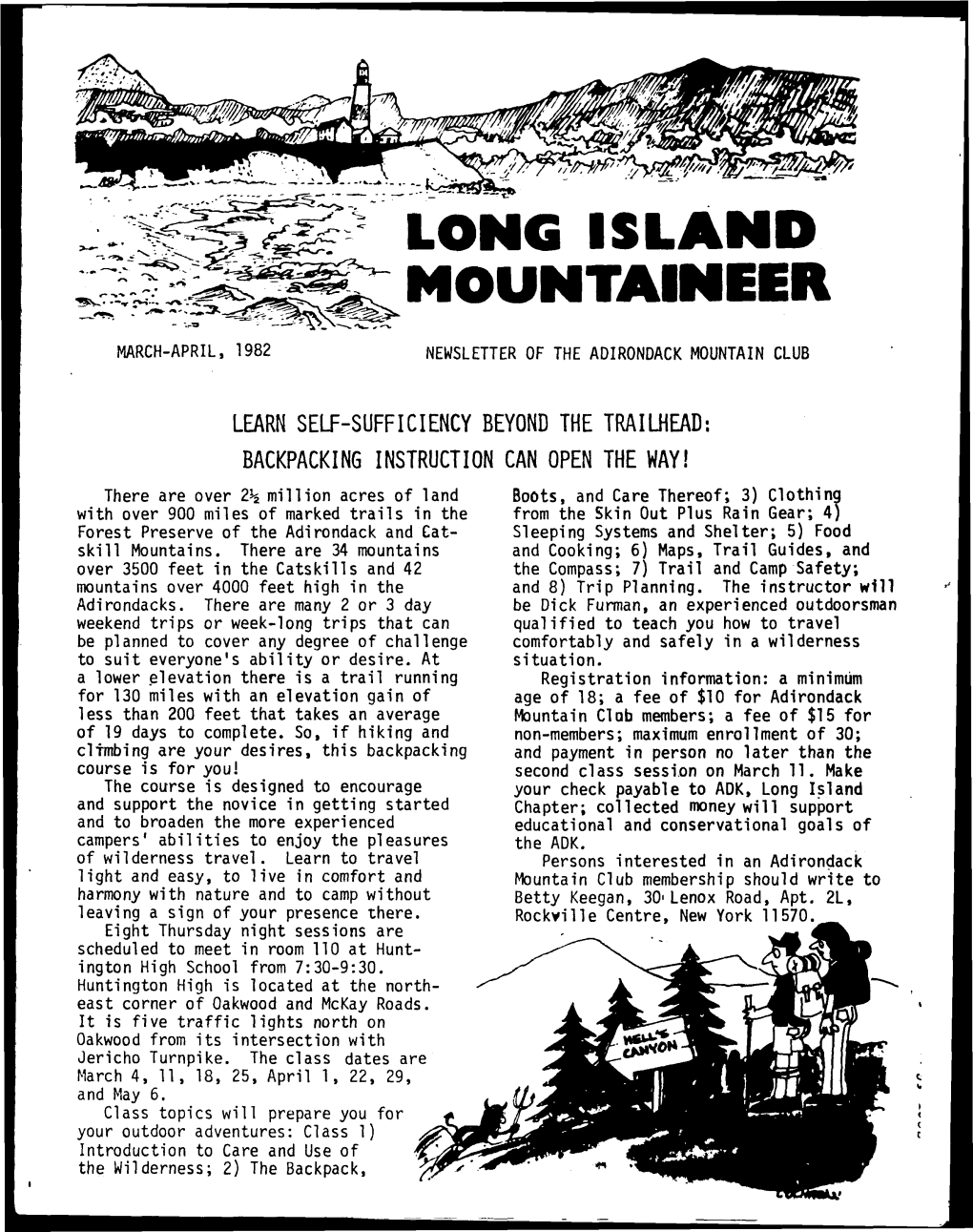March-April, 1982 Newsletter of the Adirondack Mountain Club
