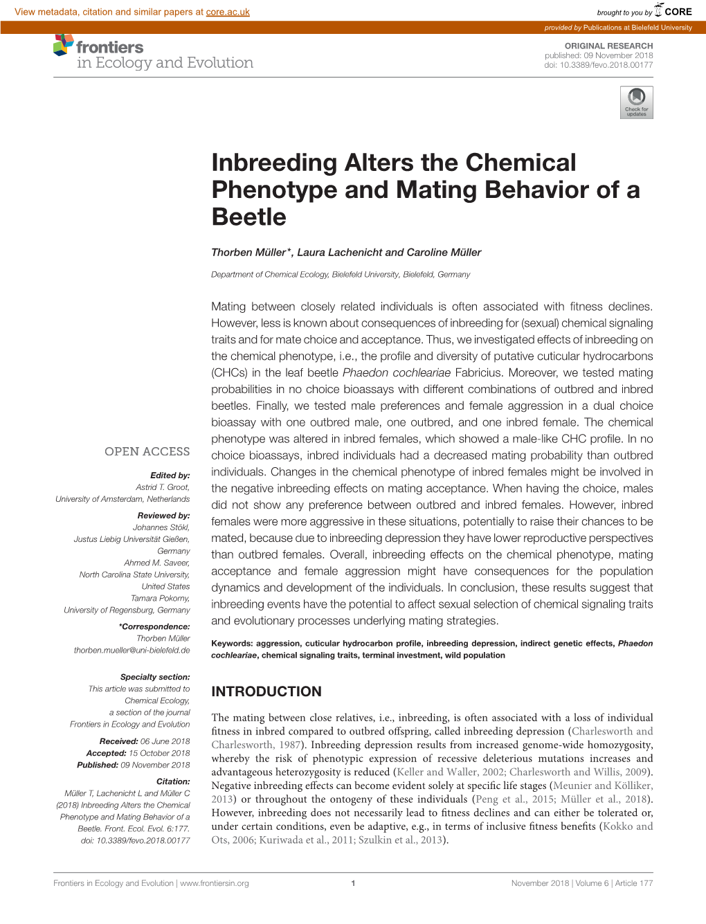 Inbreeding Alters the Chemical Phenotype and Mating Behavior of a Beetle