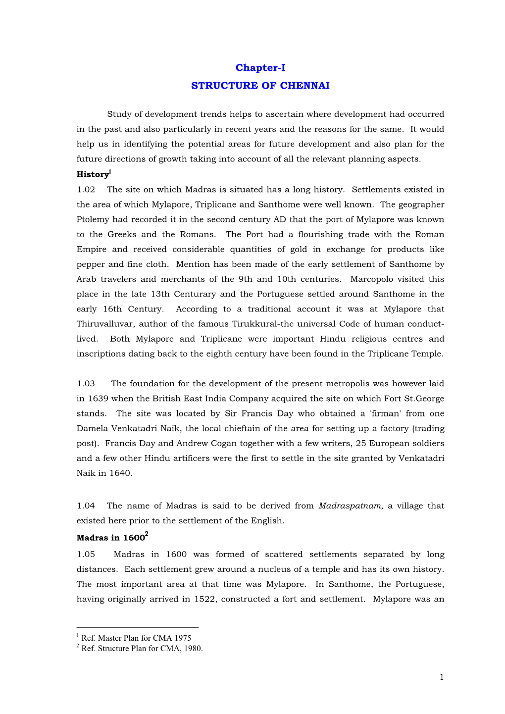 Chapter-I STRUCTURE of CHENNAI