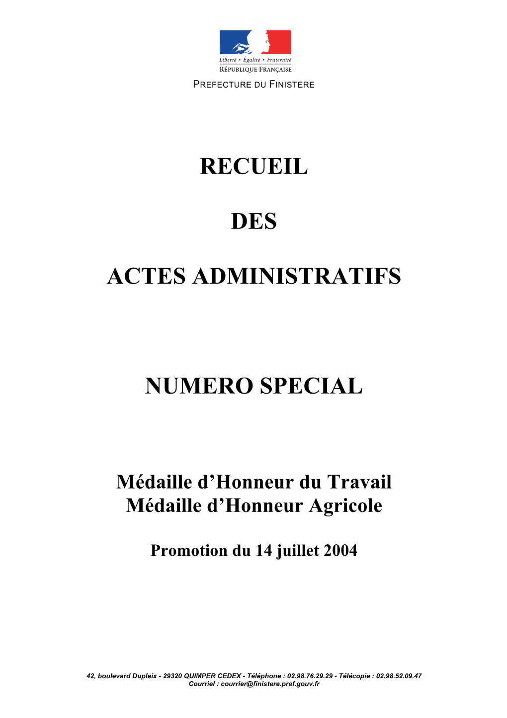 Recueil Des Actes Administratifs Numero Special