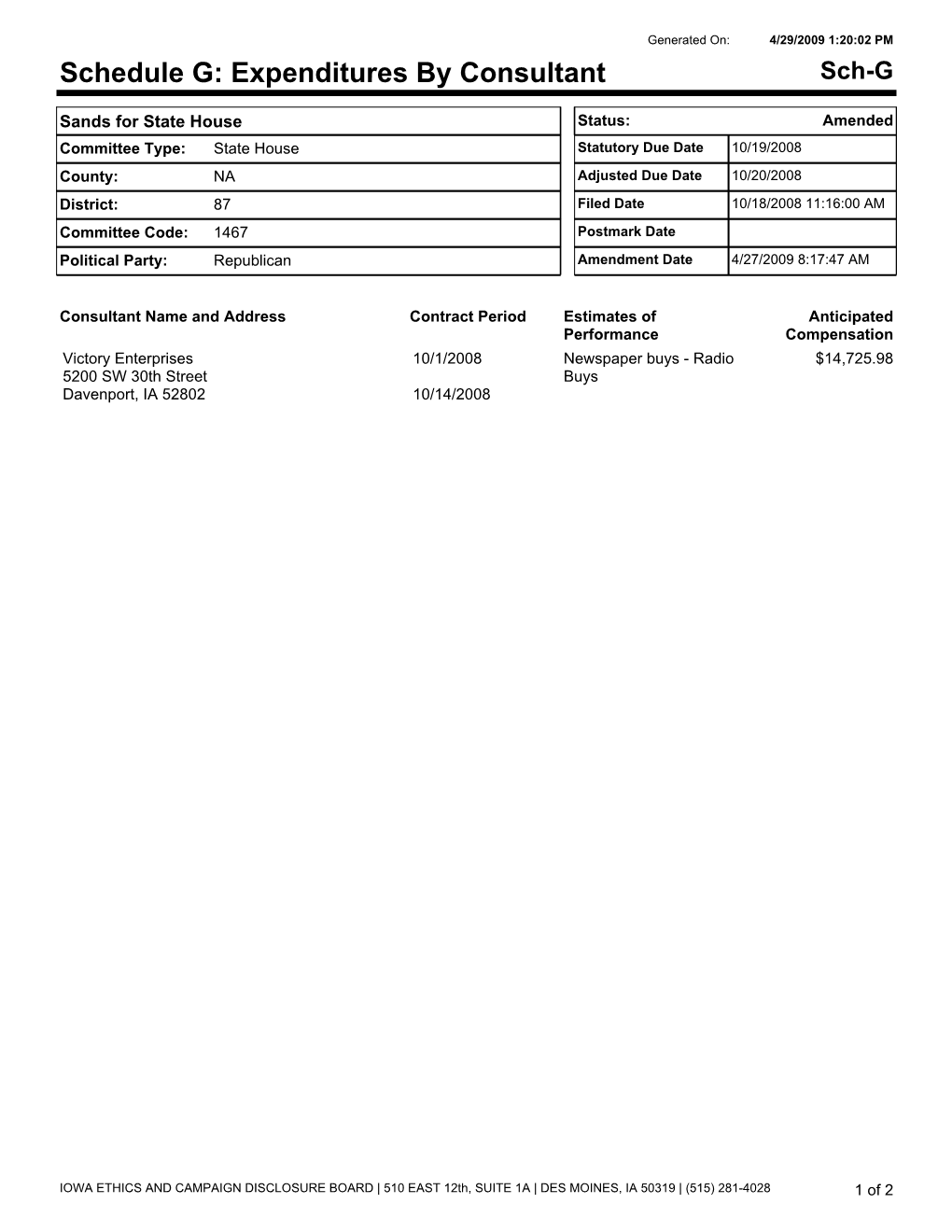 Expenditures by Consultant Sch-G