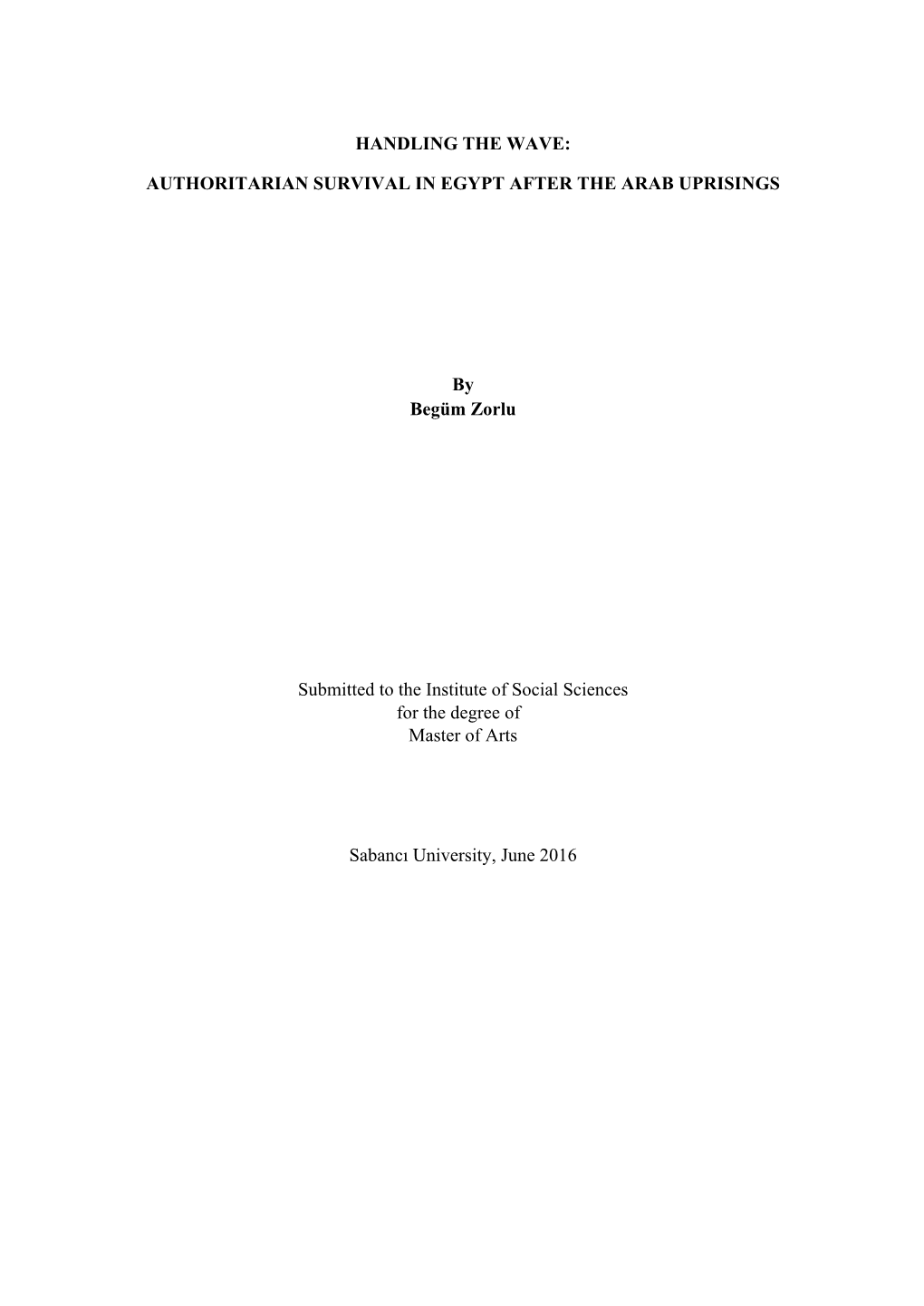 Handling the Wave: Authoritarian Survival in Egypt After the Arab Uprisings