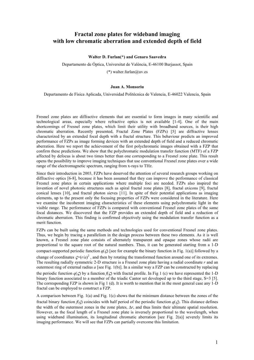 Fractal Zone Plates for Wideband Imaging with Low Chromatic Aberration and Extended Depth of Field