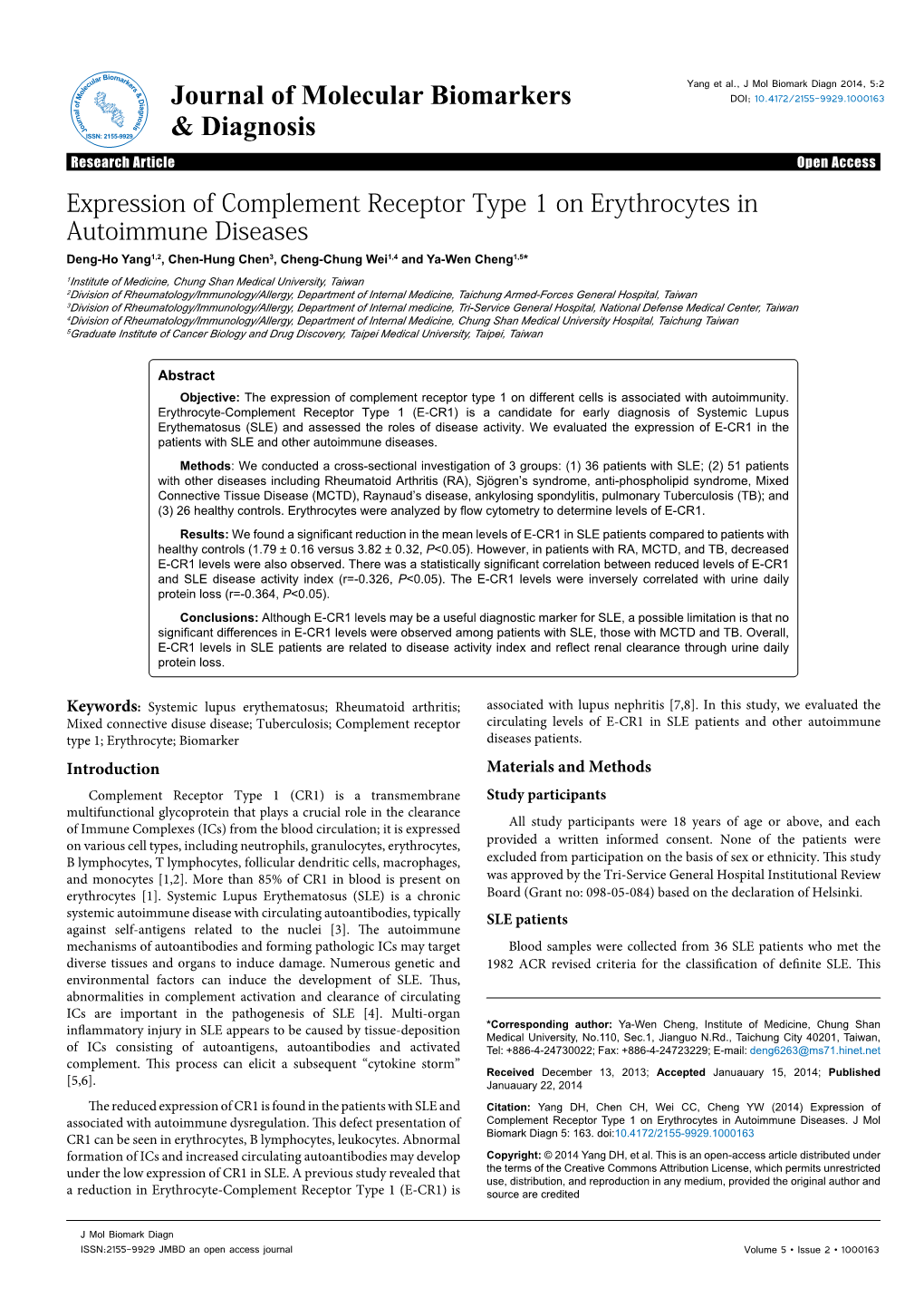 Expression of Complement Receptor Type 1 on Erythrocytes In