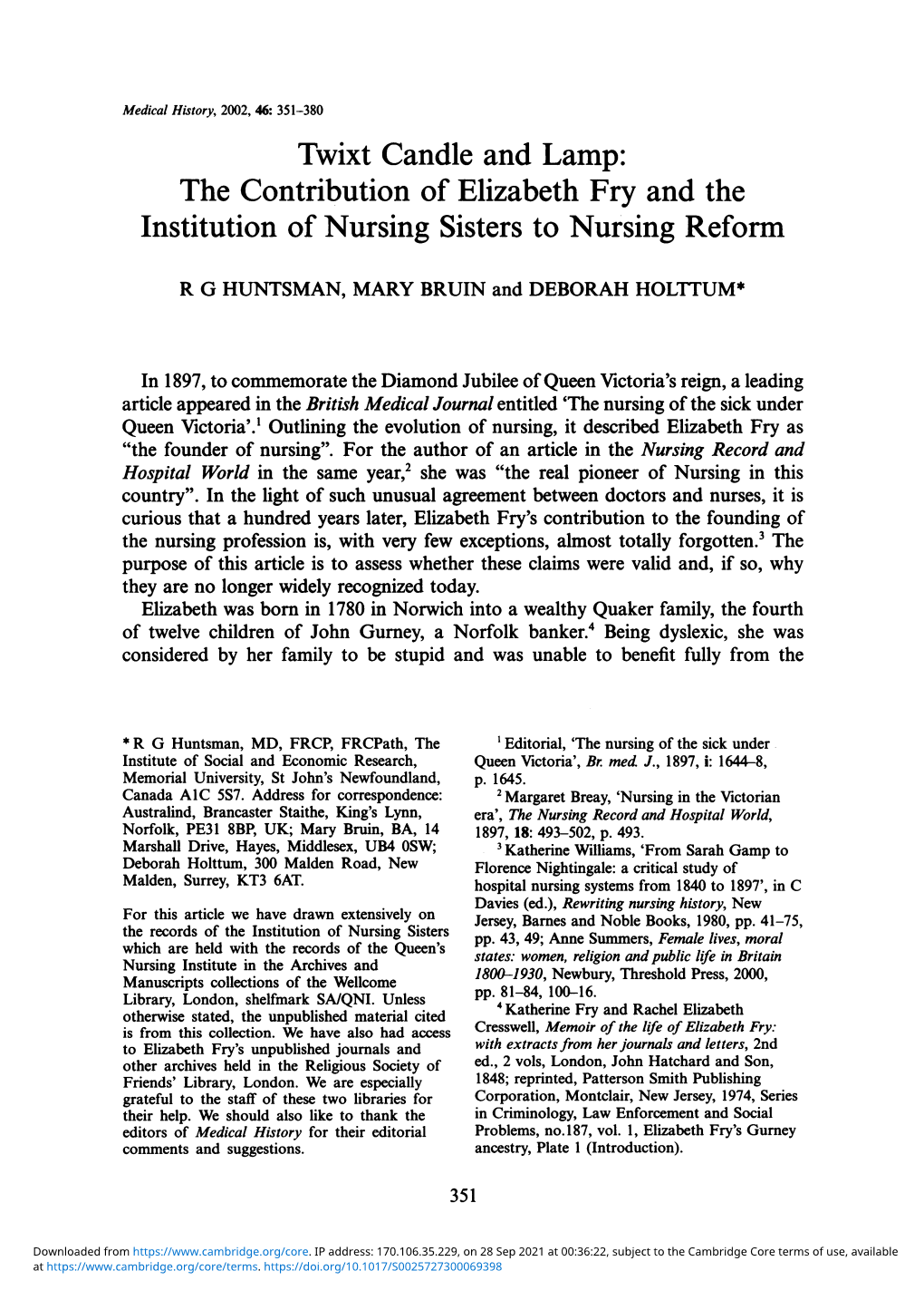 Institution of Nursing Sisters to Nursing Reform