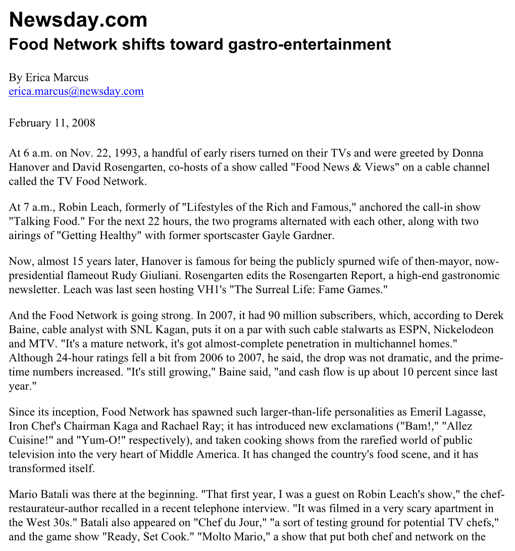 Food Network Shifts Toward Gastro-Entertainment -- Newsday.Com