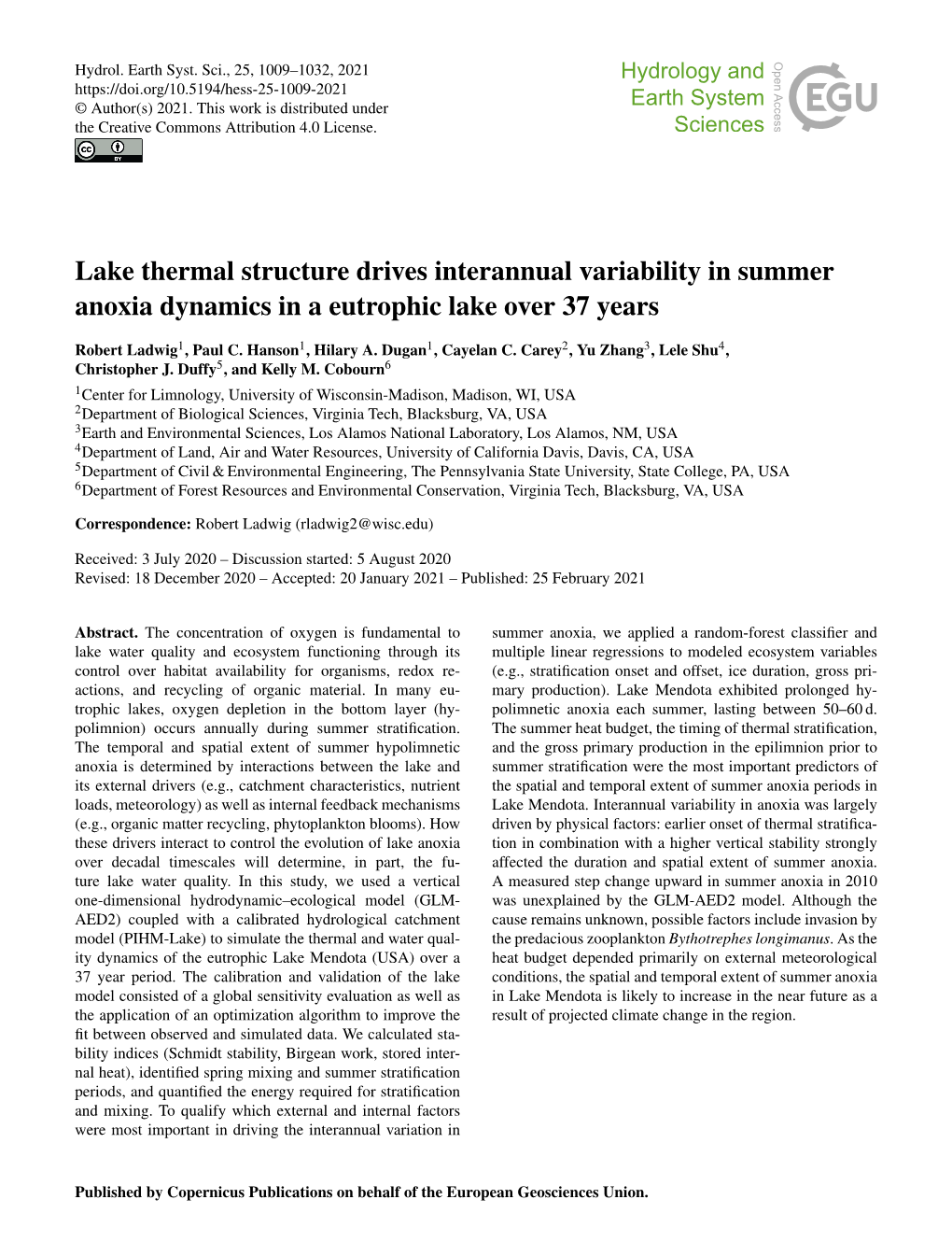 Lake Thermal Structure Drives Interannual Variability in Summer Anoxia Dynamics in a Eutrophic Lake Over 37 Years