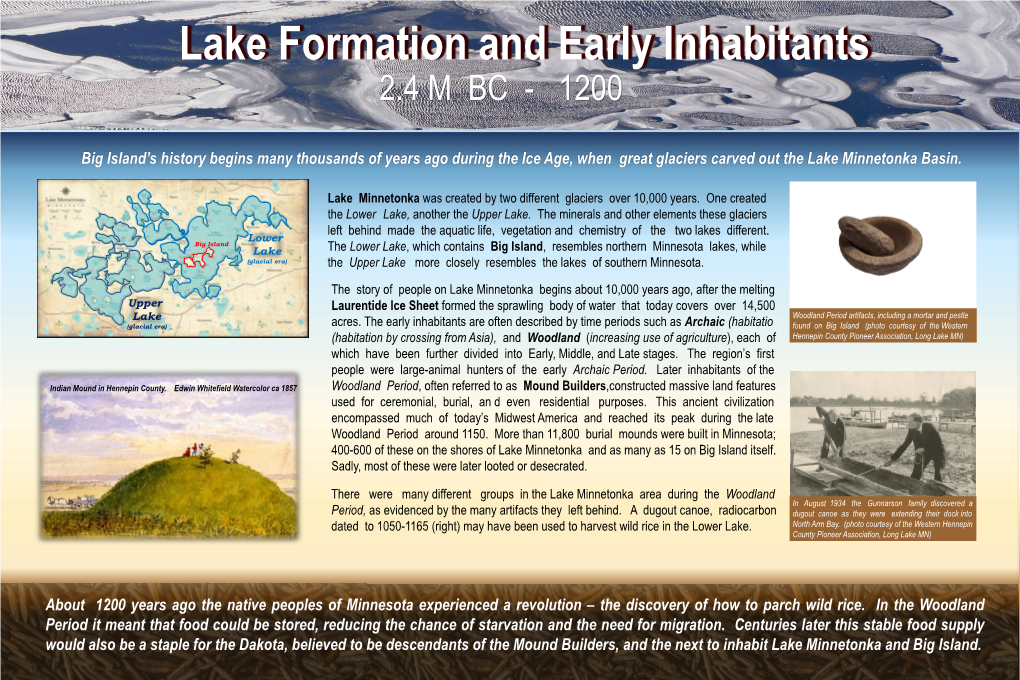 Big Island's History Begins Many Thousands of Years Ago During the Ice Age, When Great Glaciers Carved out the Lake Minneton