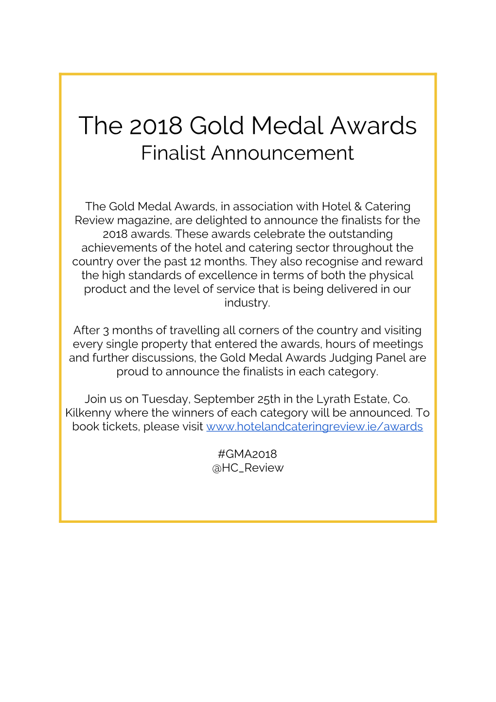 The 2018 Gold Medal Awards Finalist Announcement