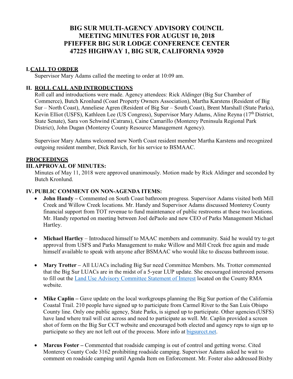 Big Sur Multi-Agency Meeting Minutes