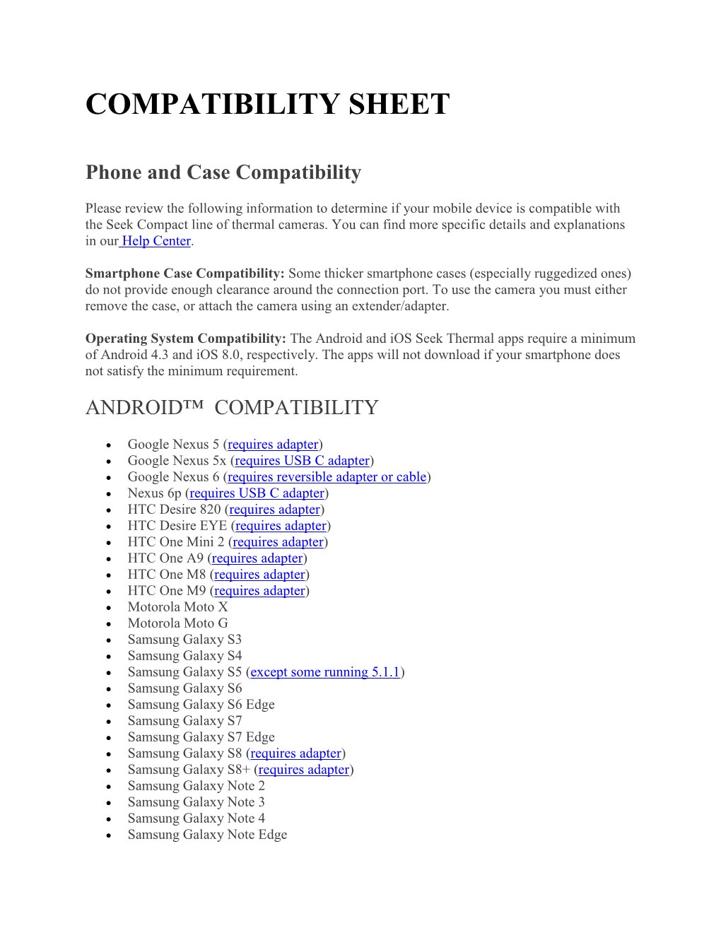 Compatibility Sheet