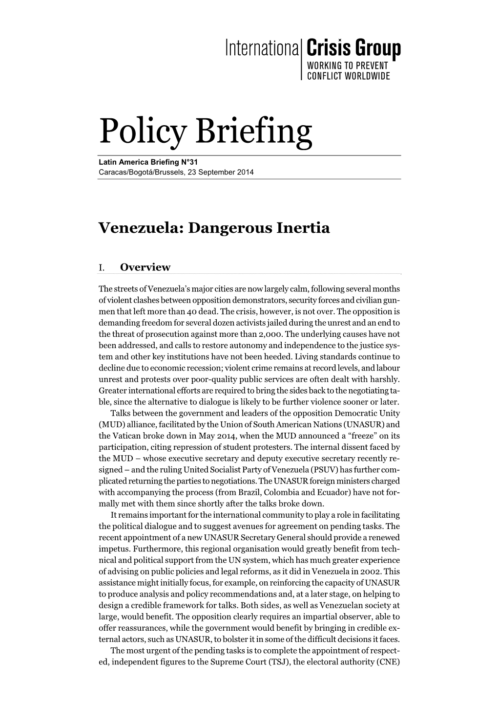 Venezuela: Dangerous Inertia