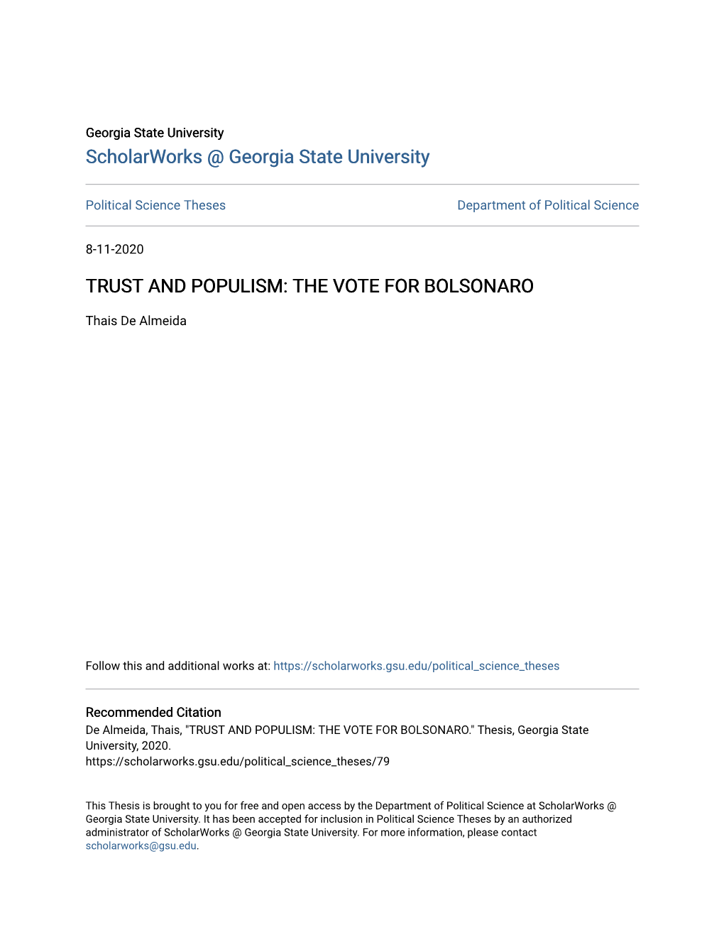 Trust and Populism: the Vote for Bolsonaro