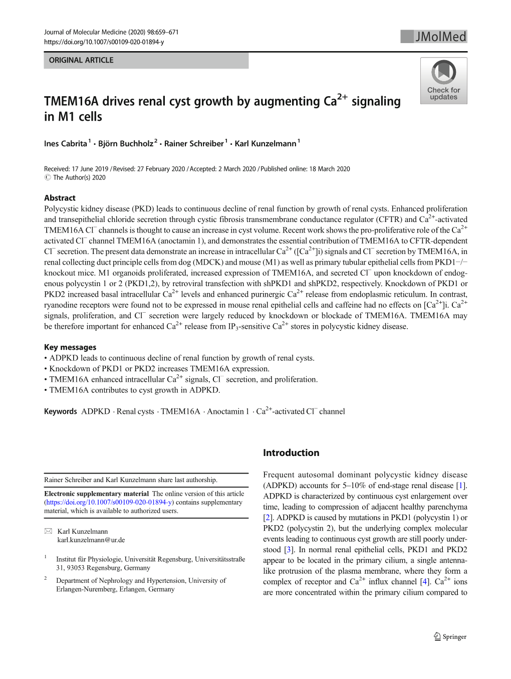 TMEM16A Drives Renal Cyst Growth by Augmenting Ca2+ Signaling in M1 Cells