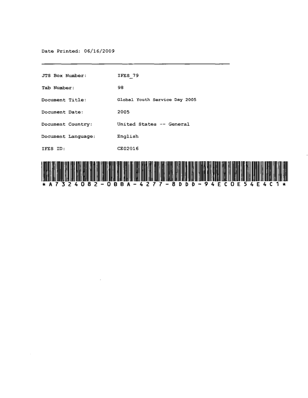 Date Printed: 06/16/2009 Tab Number: IFES 79 98 2005 English CE02016