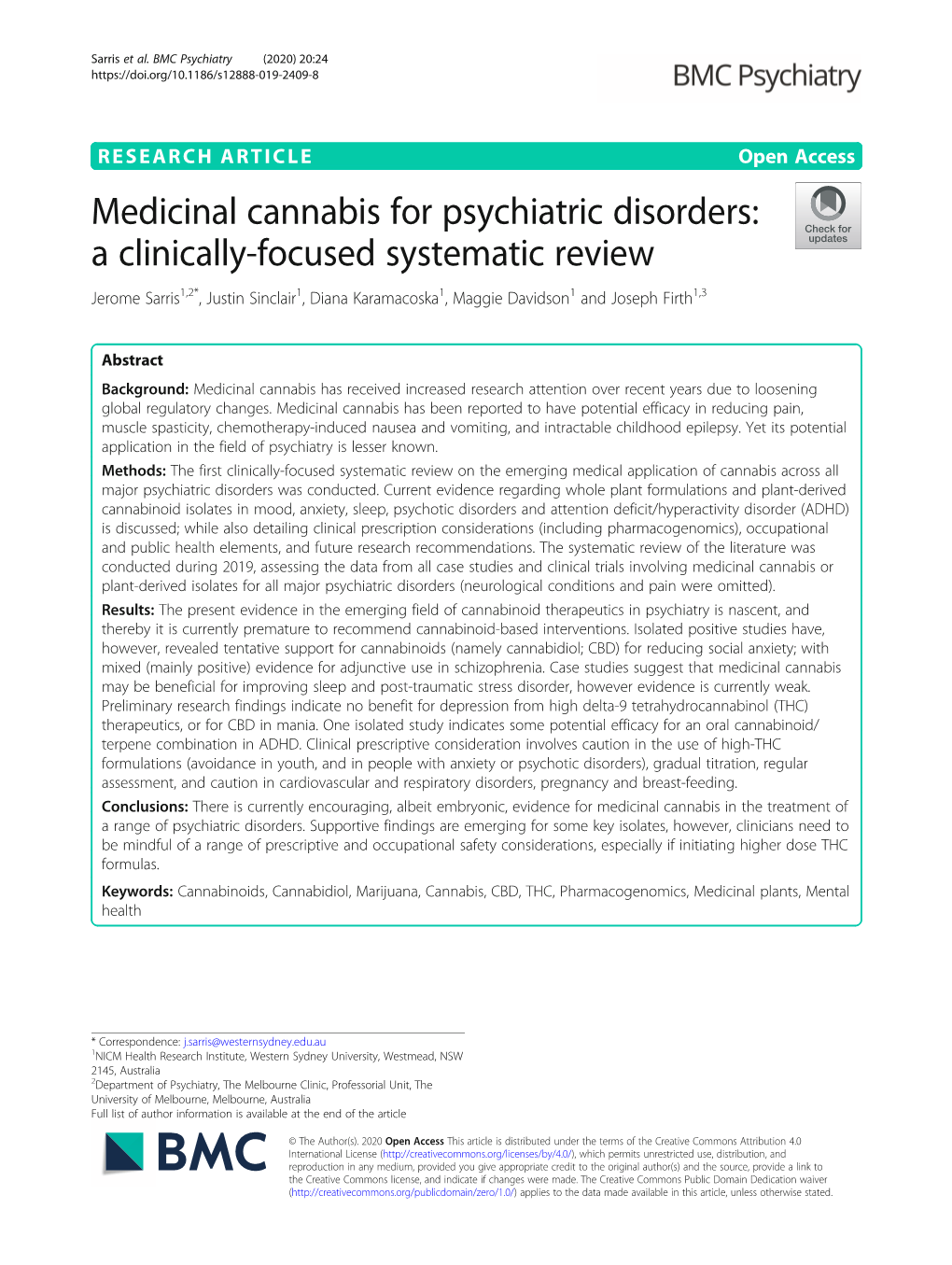 Medicinal Cannabis for Psychiatric Disorders