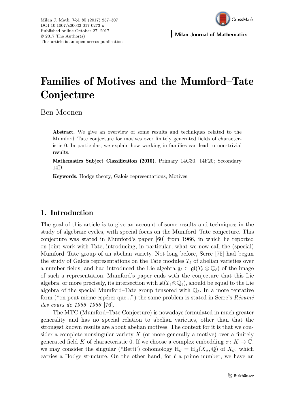 Families of Motives and the Mumford–Tate Conjecture