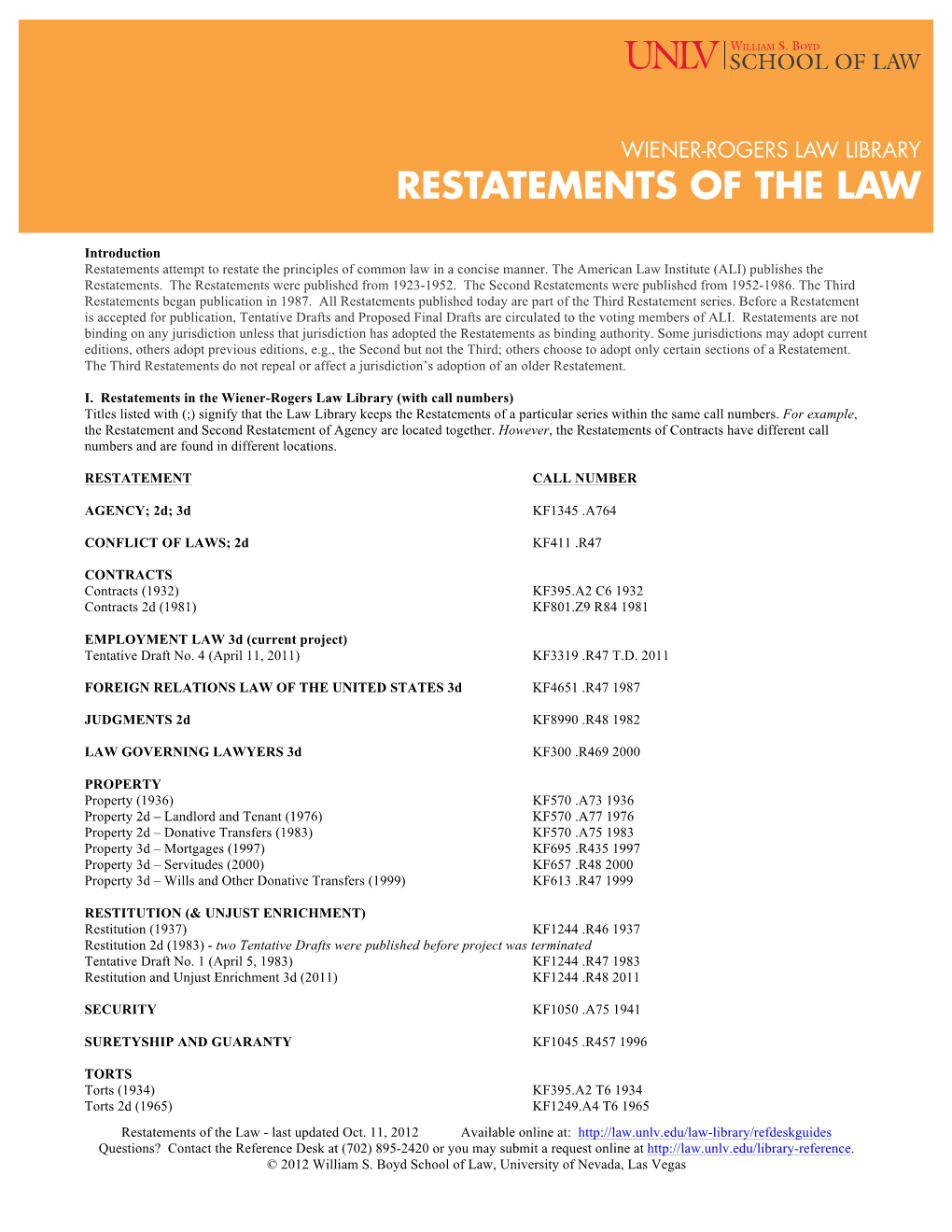 Restatements of the Law Research Guide